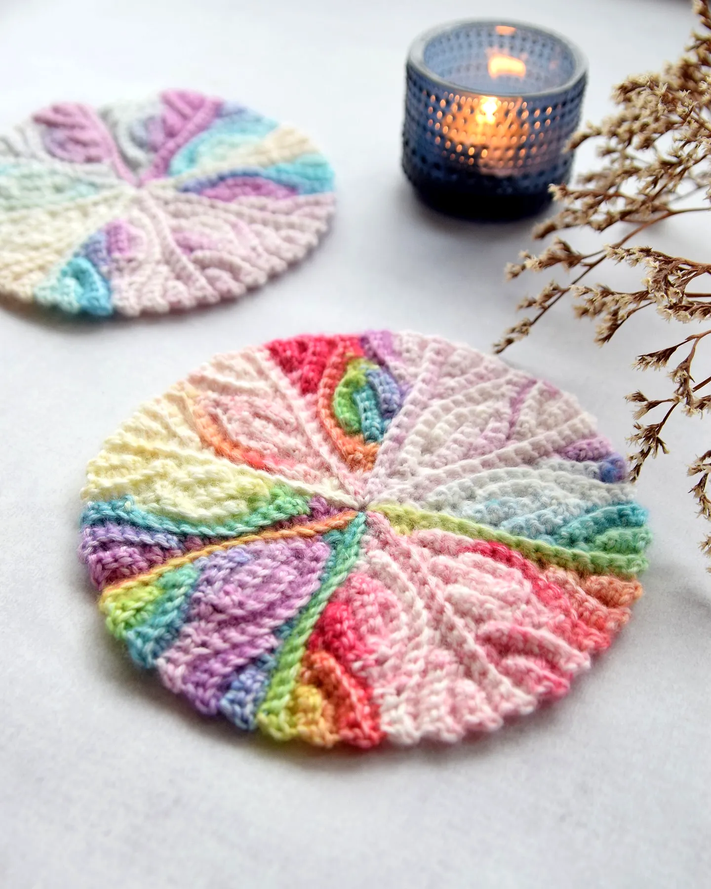 Vibrant Crochet Coaster in Colorful Circular Design
