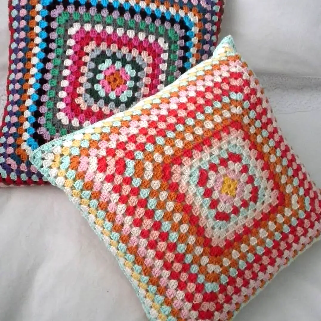 Vibrant Crochet Cushion Cover in Classic Granny Square Style