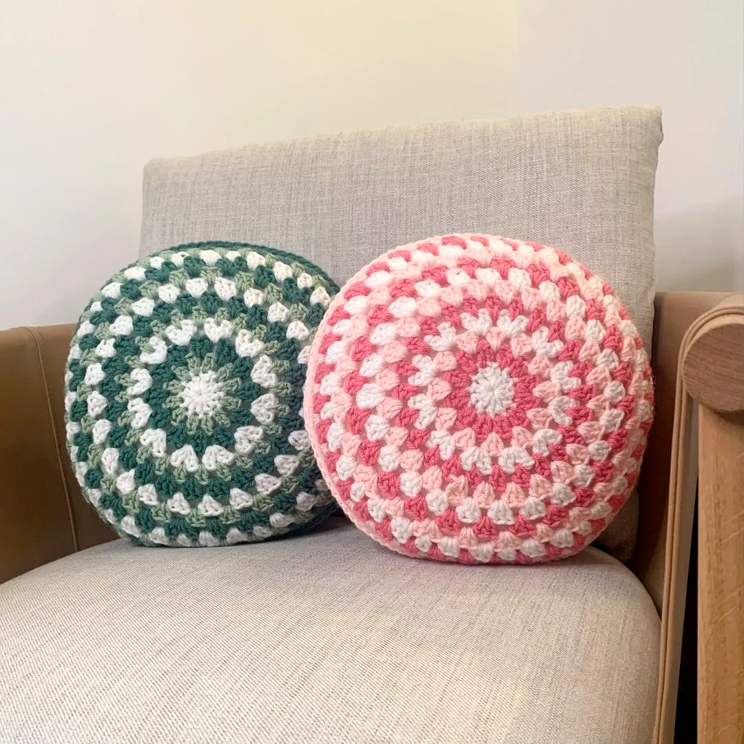 Vibrant Crochet Cushion in Circular Granny Square Style