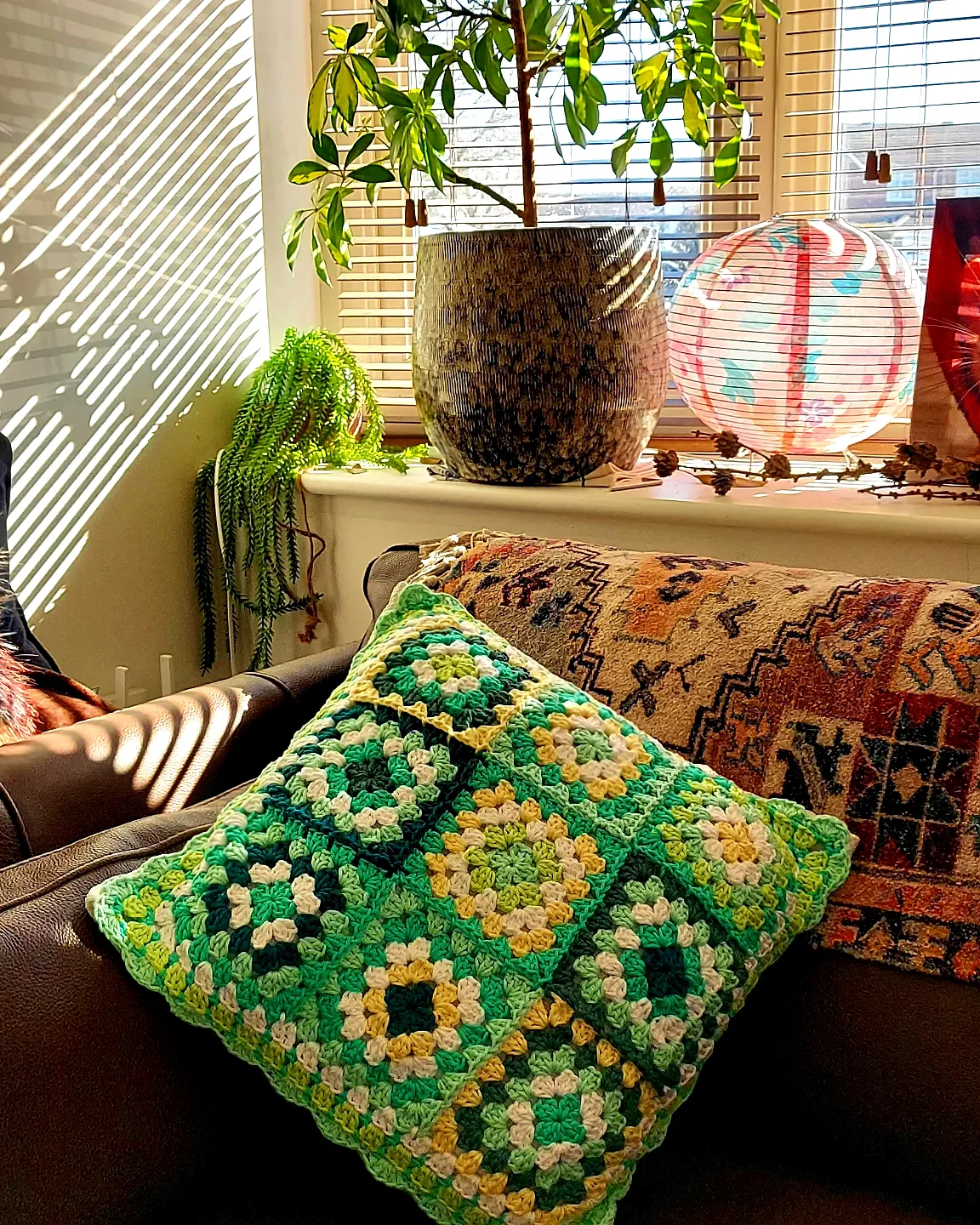 Vibrant Crochet Cushion in Classic Granny Square Style