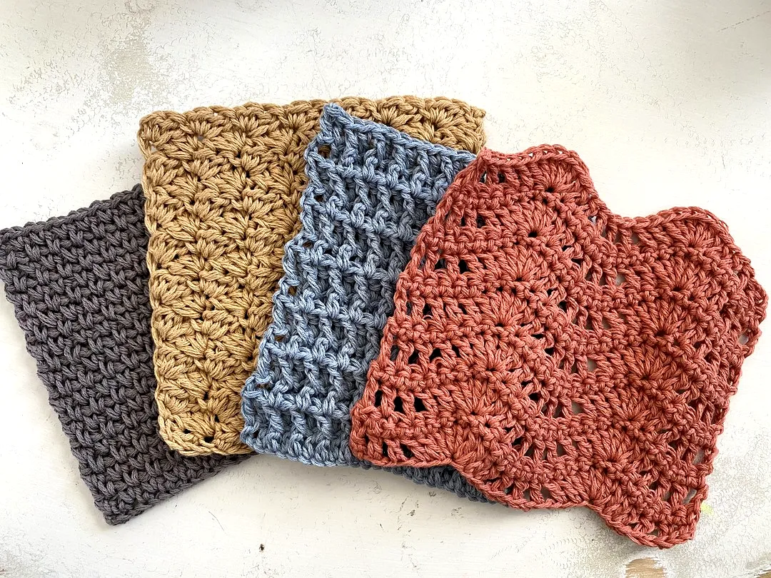 Vibrant Crochet Dishcloth Set in Rustic Textured Patterns