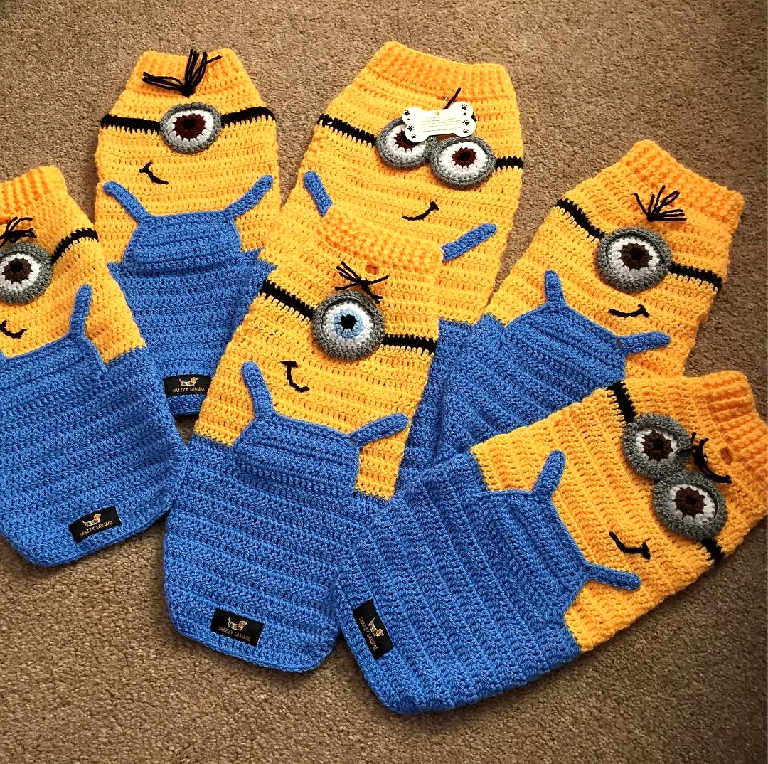 Vibrant Crochet Dog Sweater with Adorable Minion Design