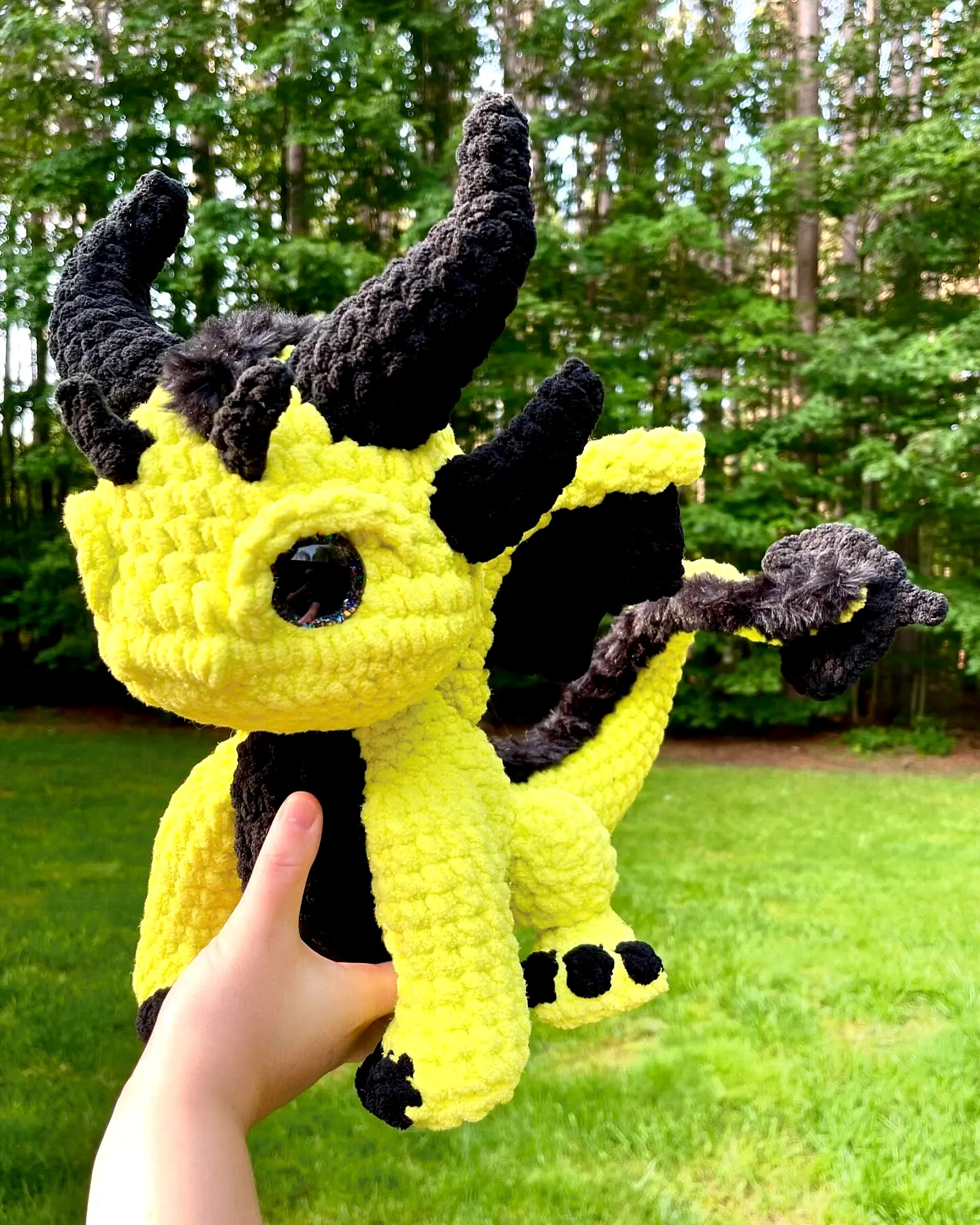 Vibrant Crochet Dragon in Yellow and Black