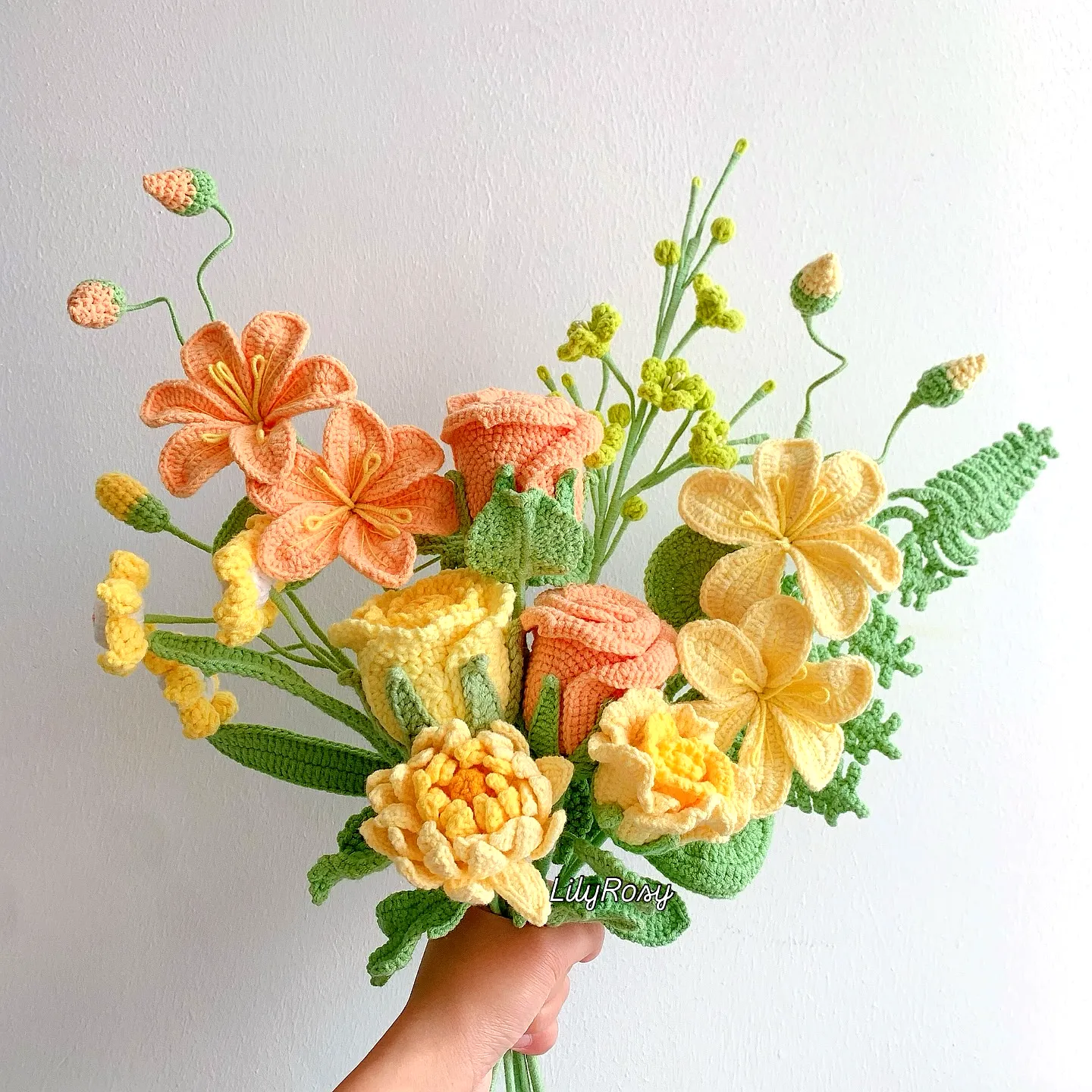 Vibrant Crochet Flower Bouquet in Peach and Yellow Hues