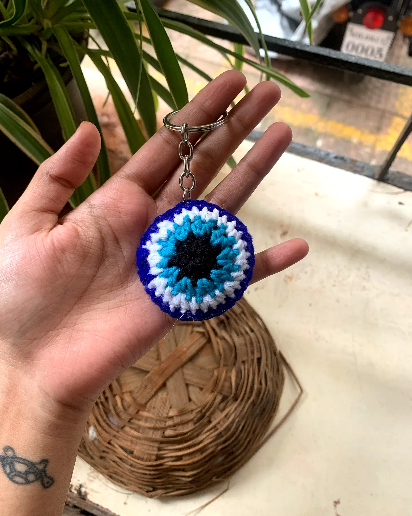 Vibrant Crochet Keychain with Eye Design