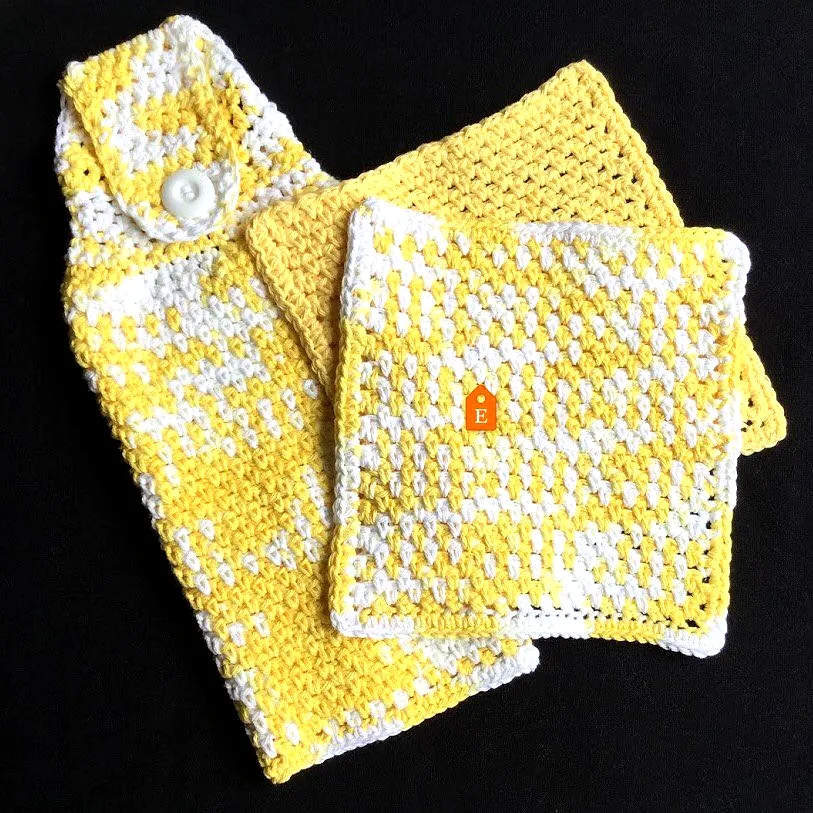 Vibrant Crochet Kitchen Towel Set with Textured Design