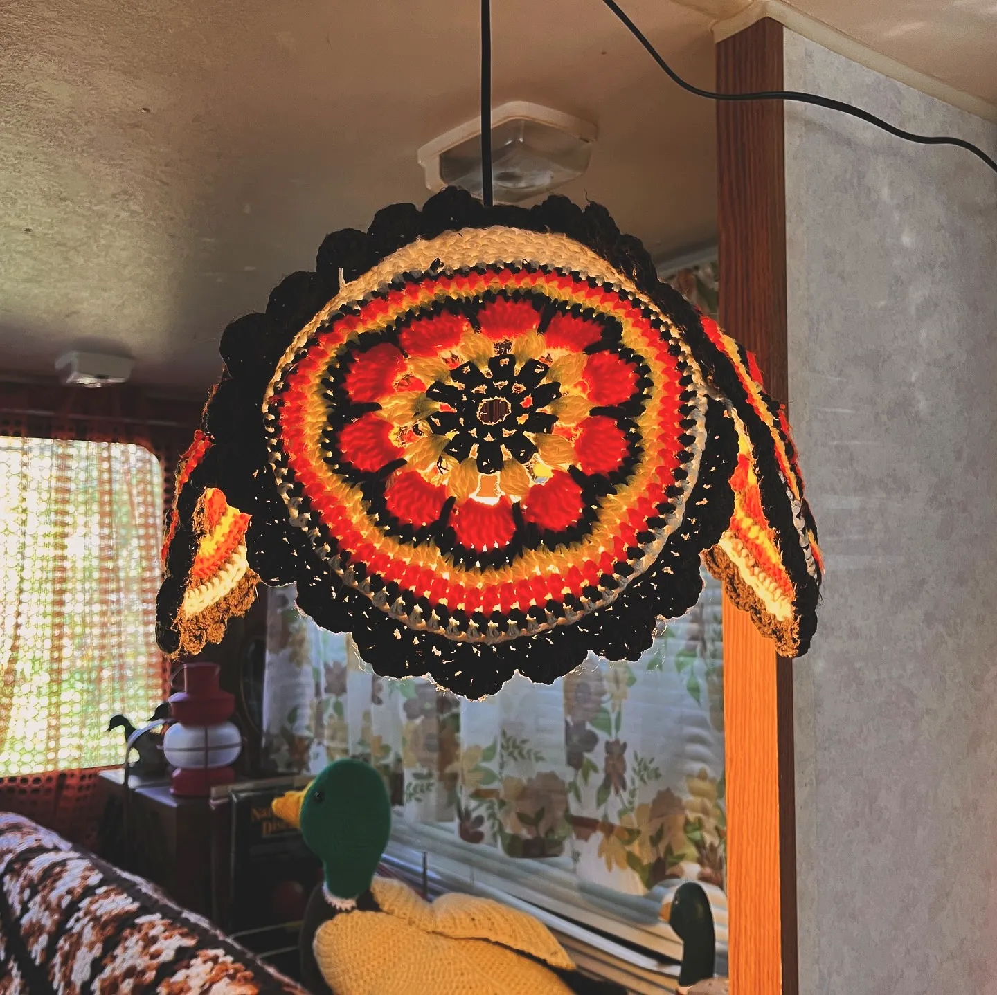 Vibrant Crochet Lampshade in Red Yellow and Black