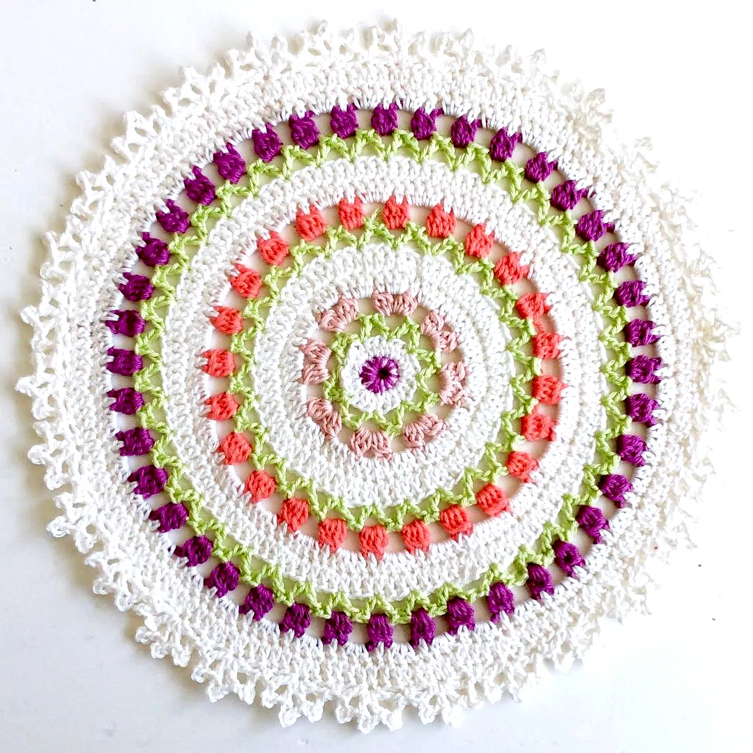 Vibrant Crochet Mandala in Pink and Green for Medium Skill
