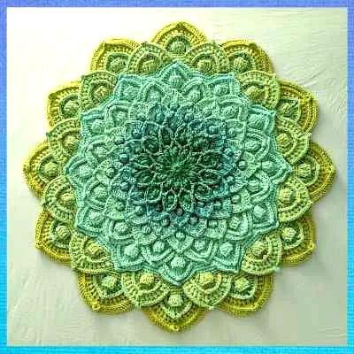Vibrant Crochet Mandala with Layered Floral Design in Green and Yellow