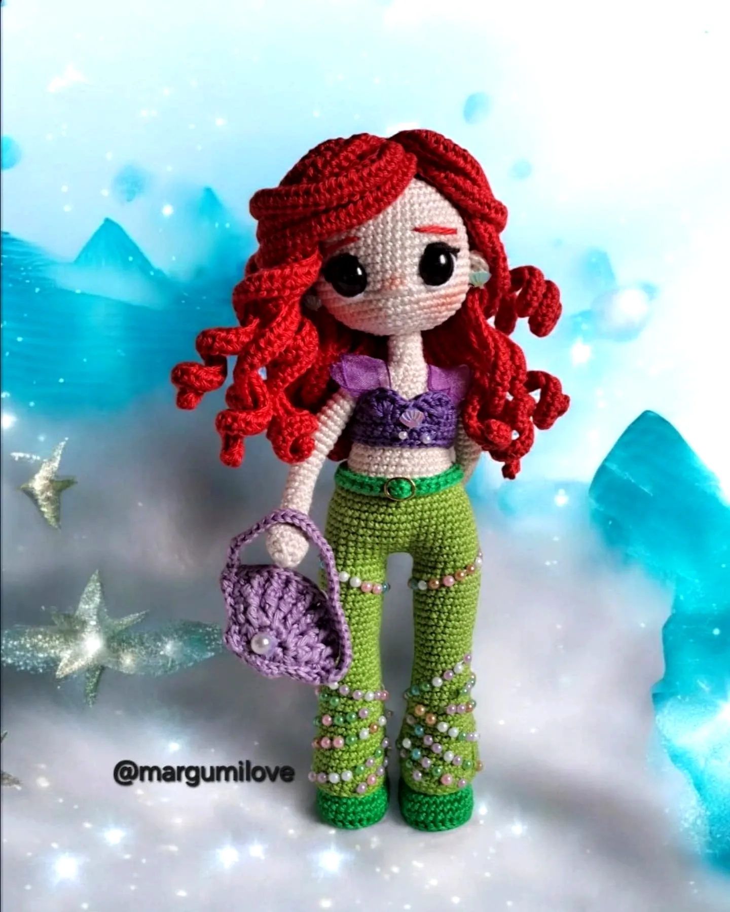Vibrant Crochet Mermaid Doll with Stylish Details and Colorful Charm