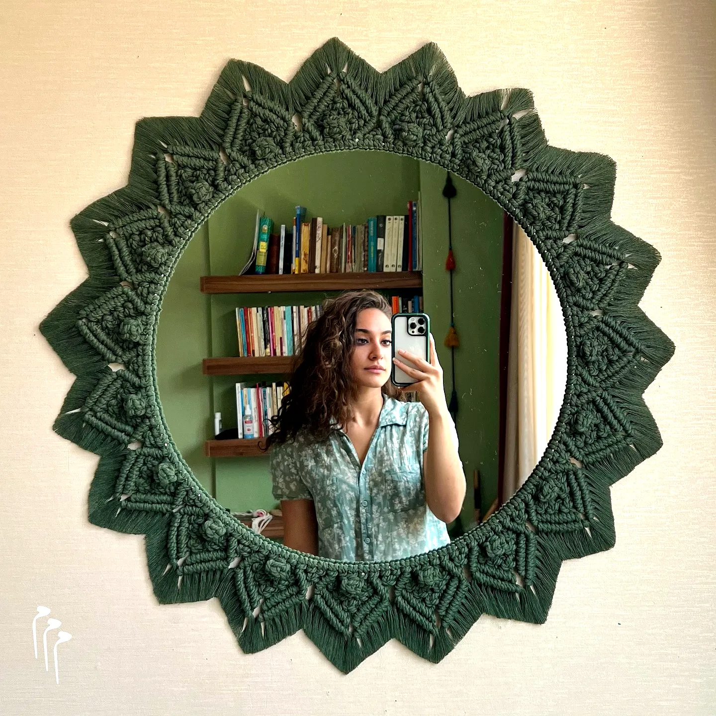 Vibrant Crochet Mirror Frame in Green with Starburst Design
