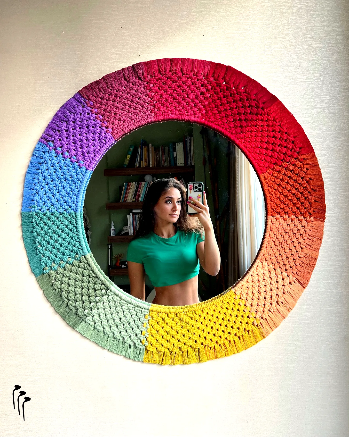 Vibrant Crochet Mirror Frame with Rainbow Gradient Design