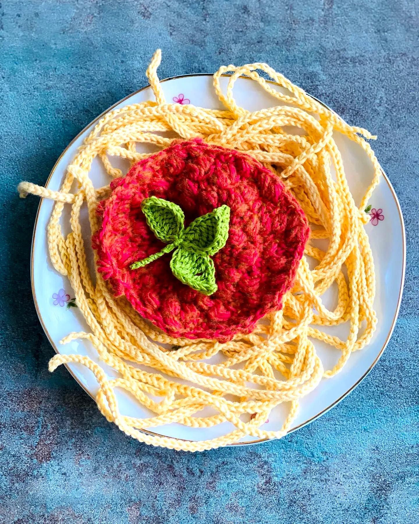 Vibrant Crochet Pasta Set in Bright Yellow and Red