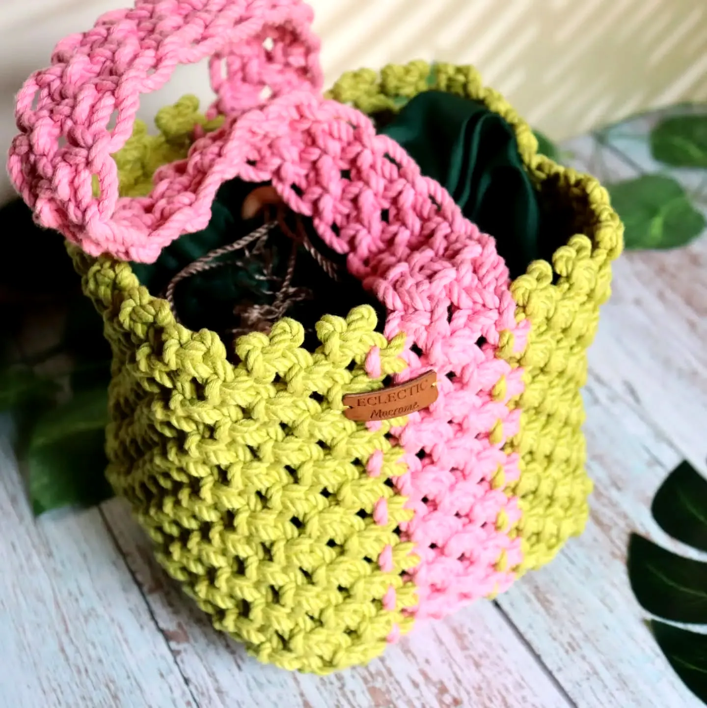 Vibrant Crochet Picnic Basket in Lime Green and Pink for Intermediates