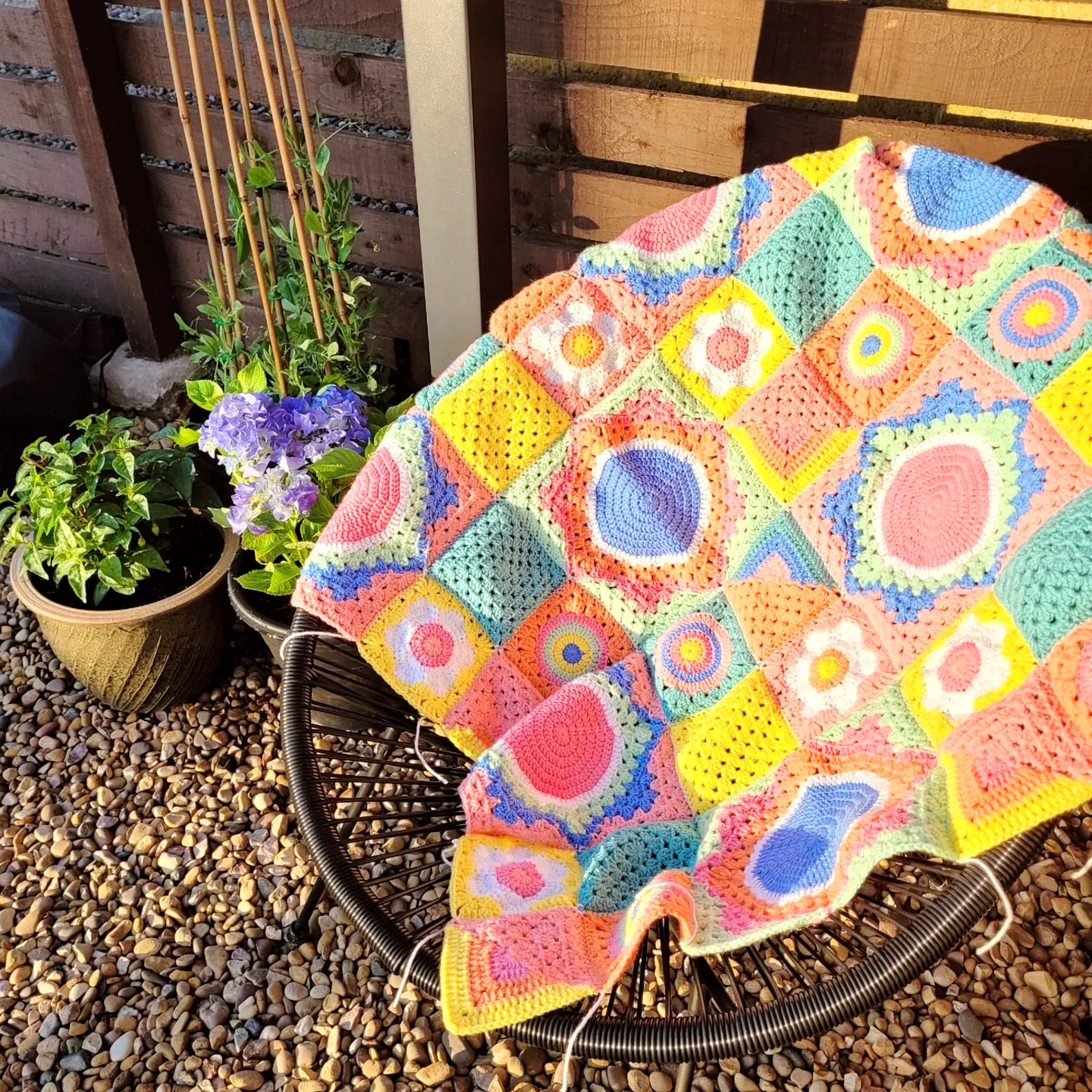 Vibrant Crochet Picnic Blanket in Colorful Patchwork Style