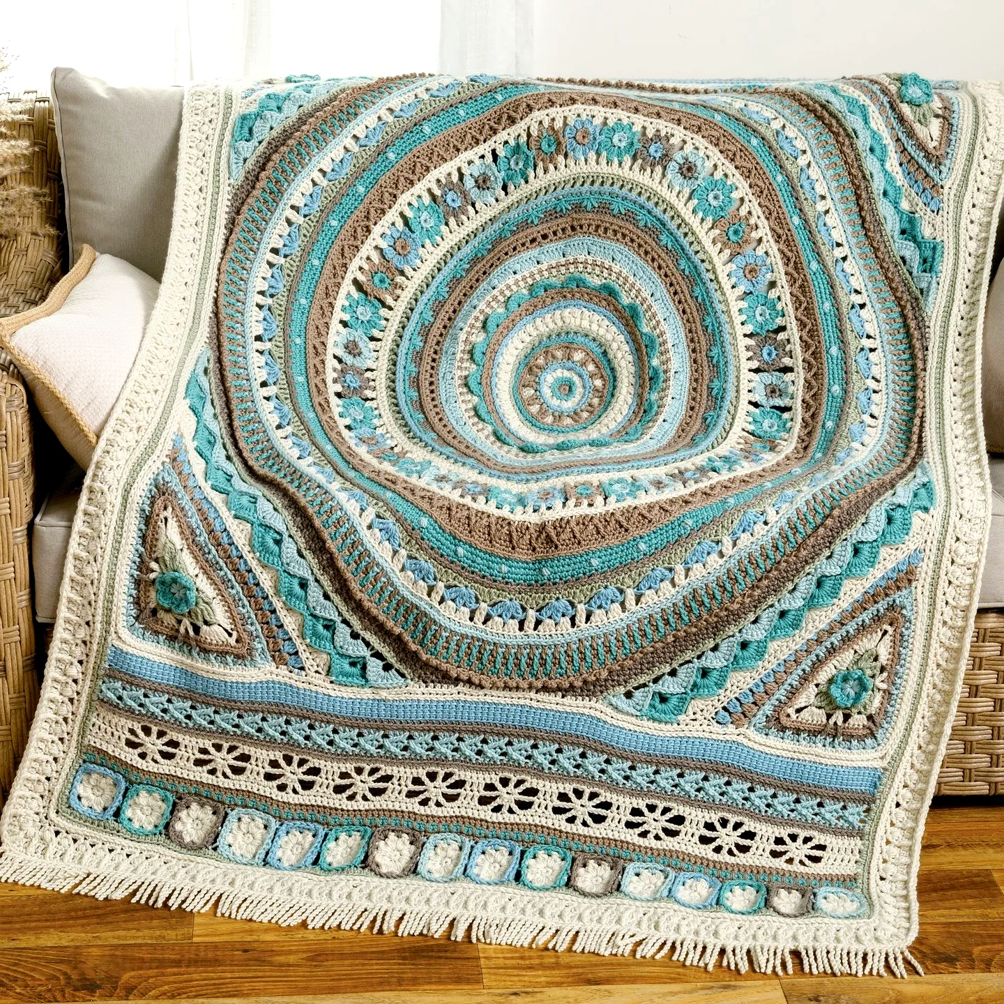 Vibrant Crochet Picnic Blanket with Mandala Design