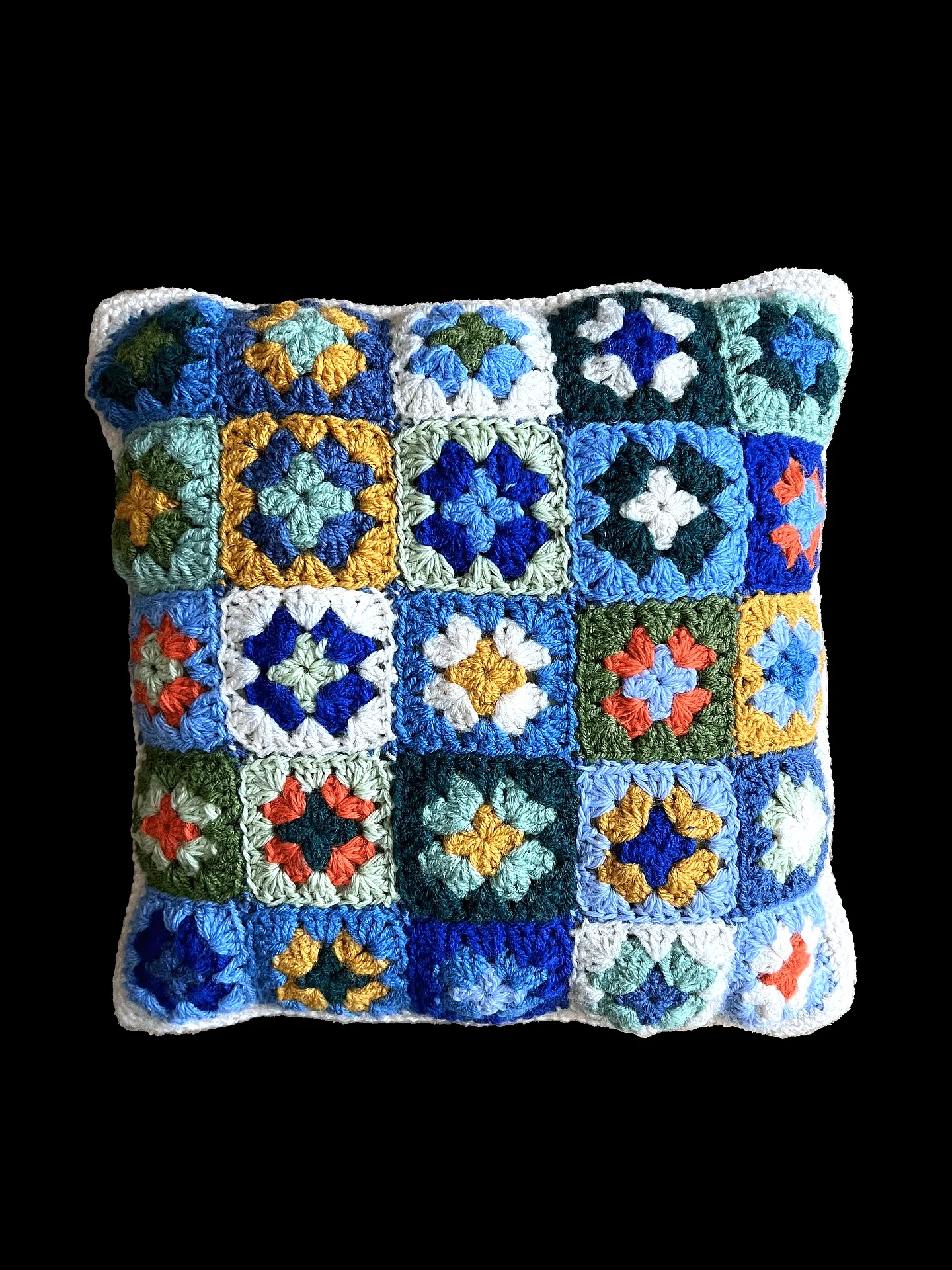 Vibrant Crochet Pillow in Colorful Granny Square Design