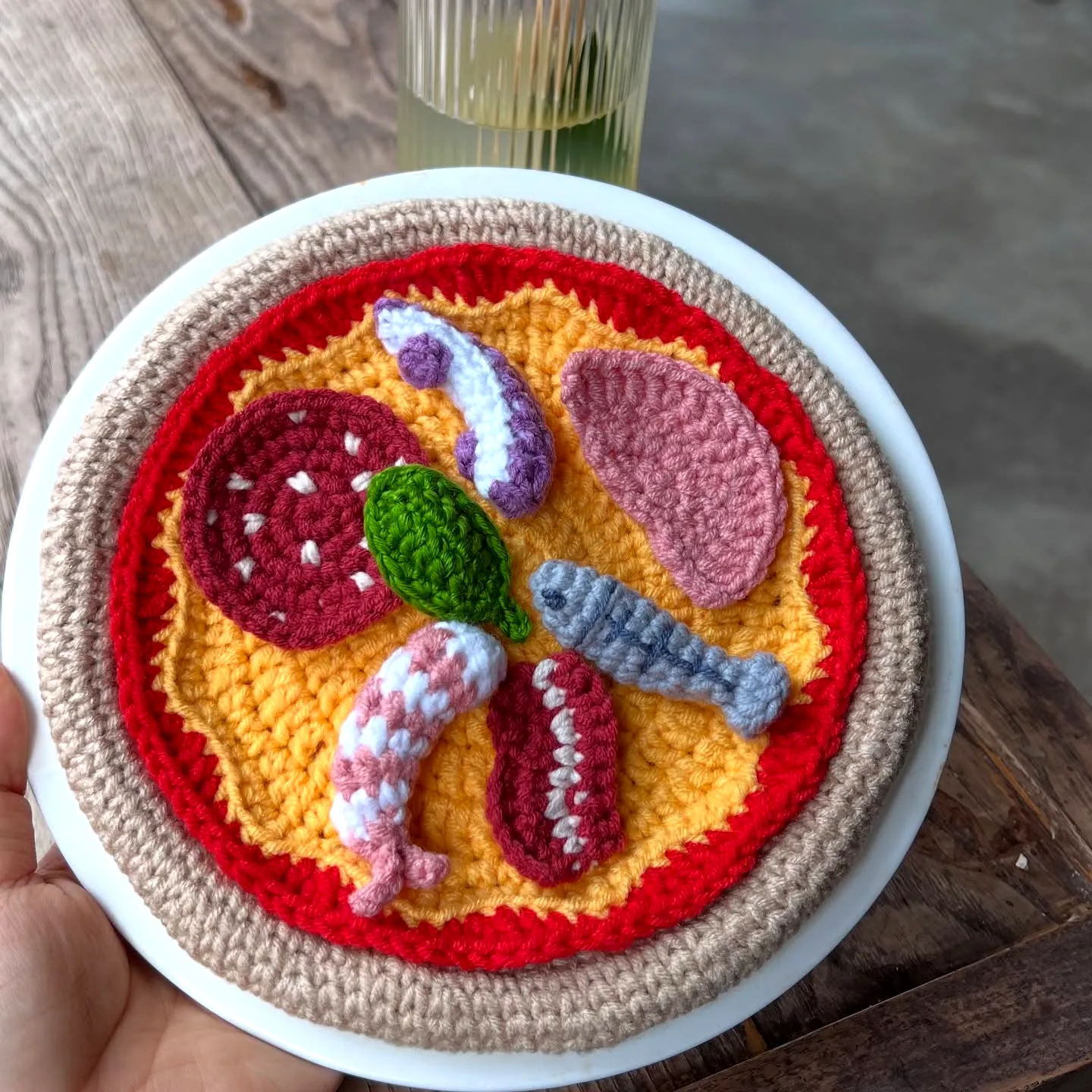 Vibrant Crochet Pizza Adorned with Colorful Toppings