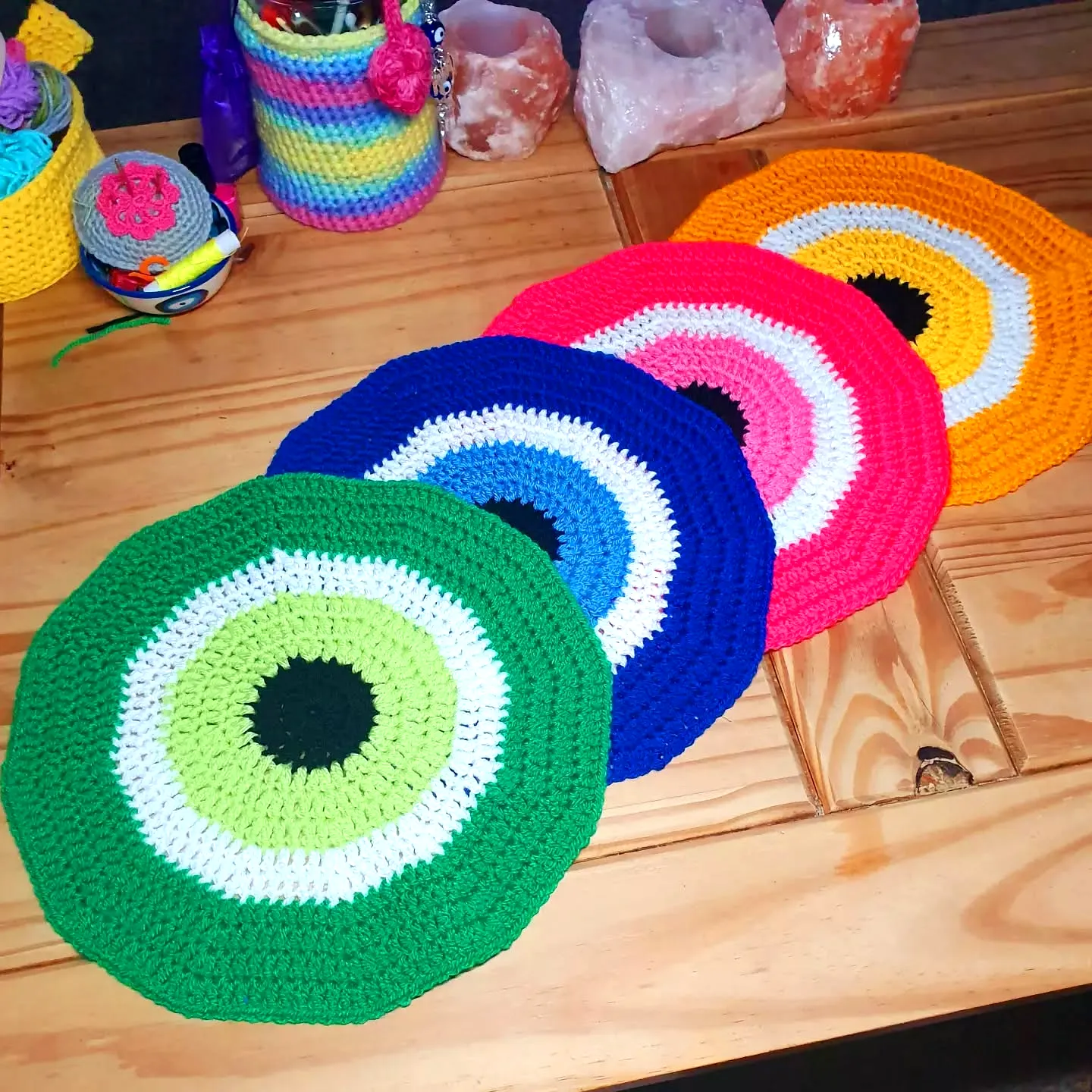 Vibrant Crochet Place Mat Set in Colorful Octagonal Design