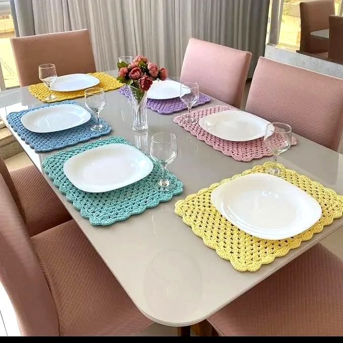 Vibrant Crochet Place Mat Set in Pastel Colors for All Levels