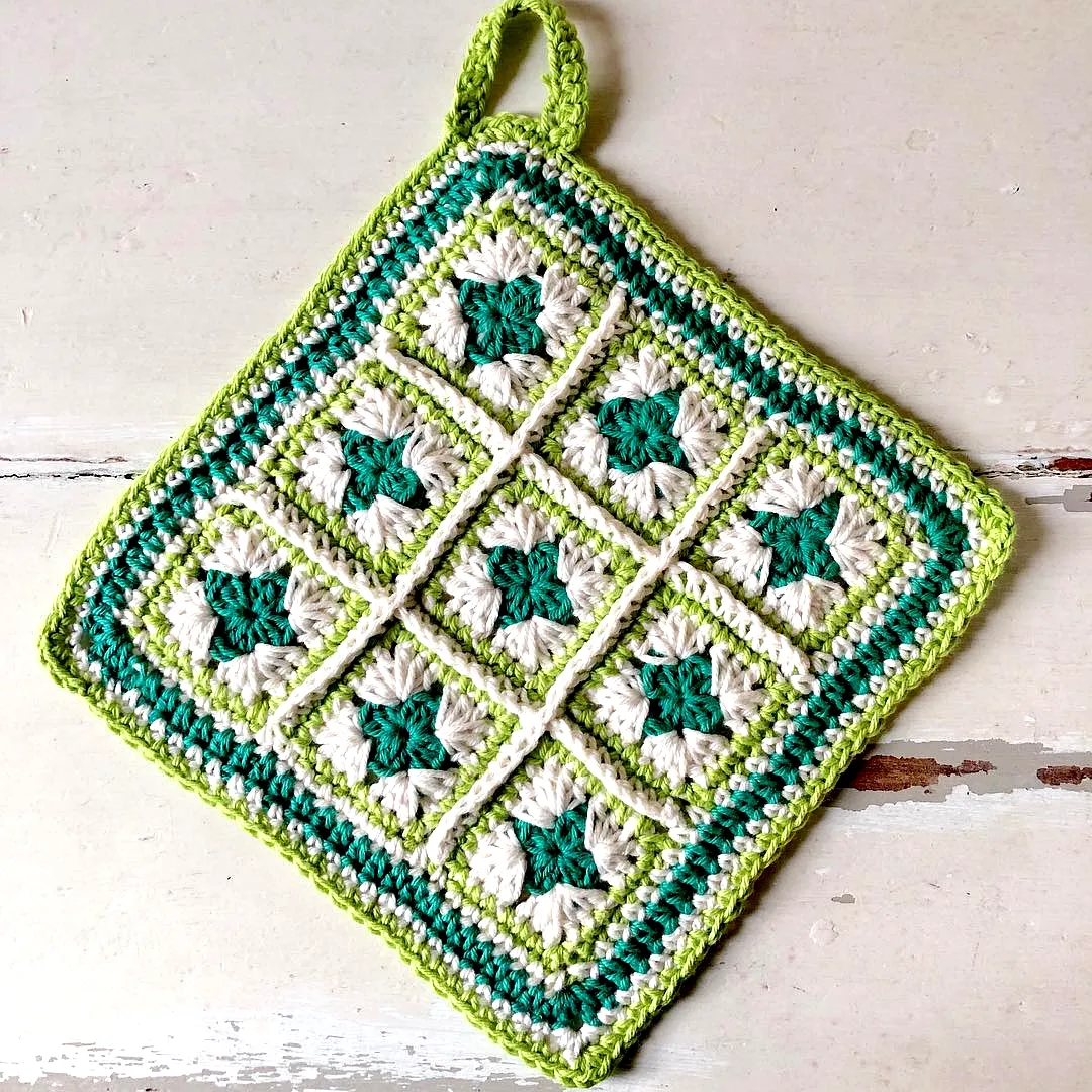 Vibrant Crochet Pot Holder in Classic Granny Square Style