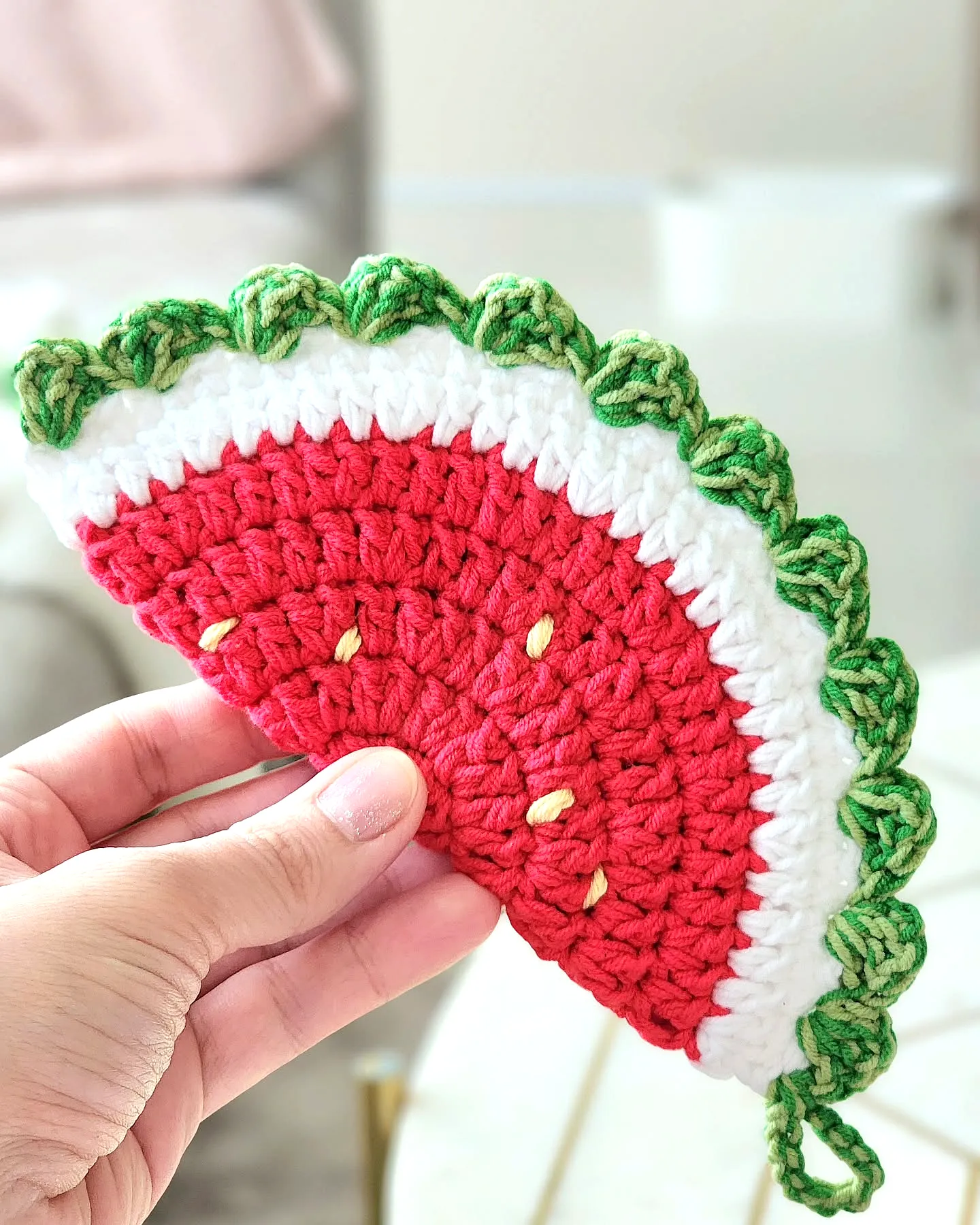 Vibrant Crochet Pot Holder in Watermelon Slice Design for Fun Kitchens