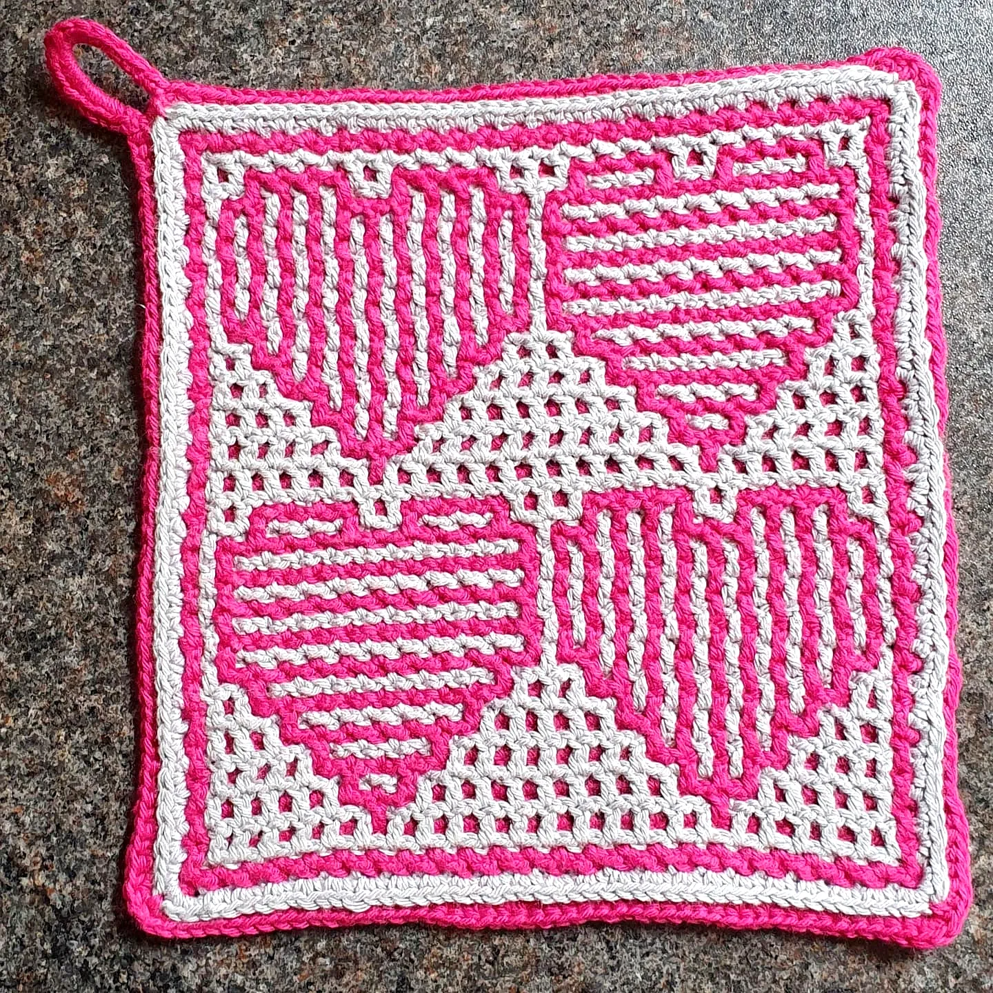 Vibrant Crochet Pot Holder with Colorful Heart Design