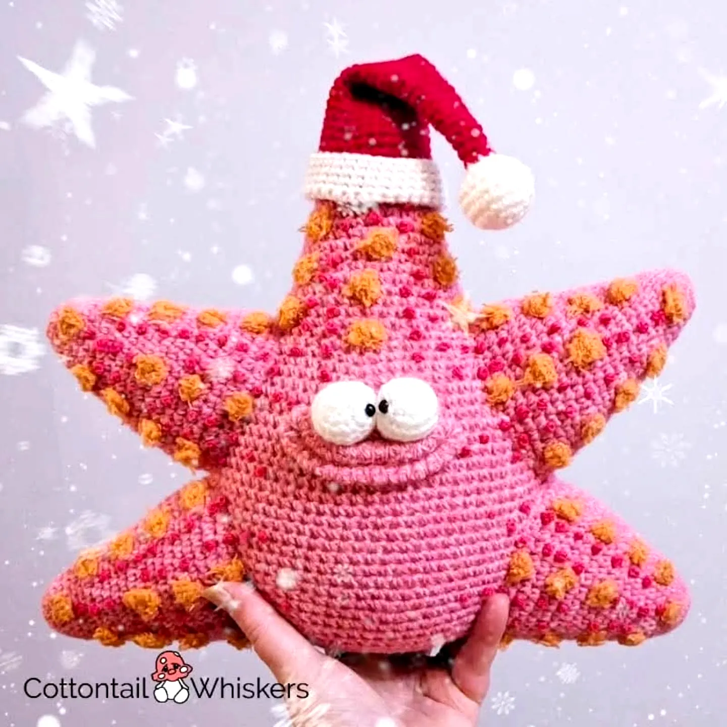 Vibrant Crochet Starfish with Bobbles and Festive Hat