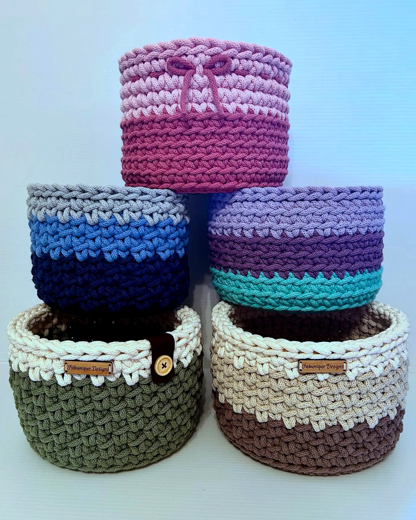 Vibrant Crochet Storage Bin Set in Stylish Striped Colors