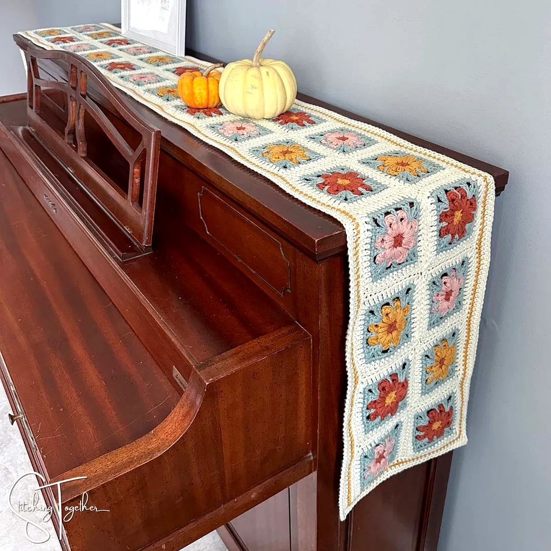 Vibrant Crochet Table Runner with Floral Motif
