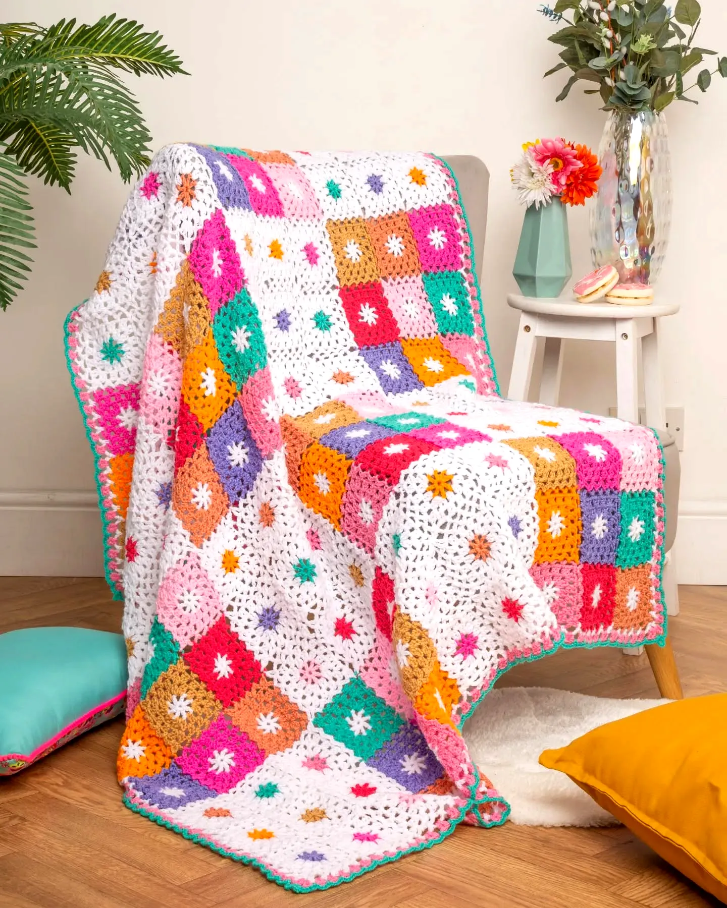 Vibrant Crochet Throw in Colorful Granny Square Style