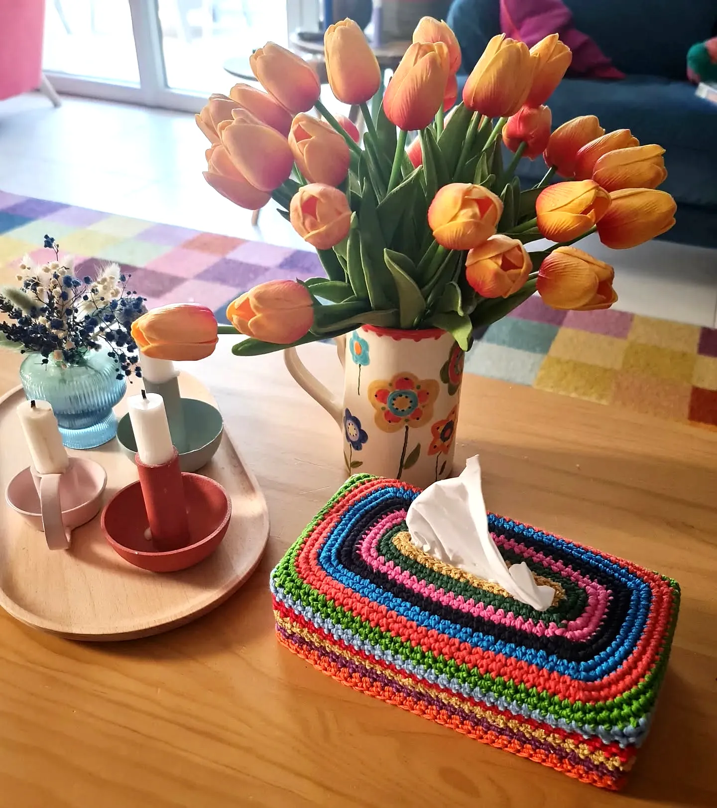 Vibrant Crochet Tissue Box Cover for Colorful Home Decor