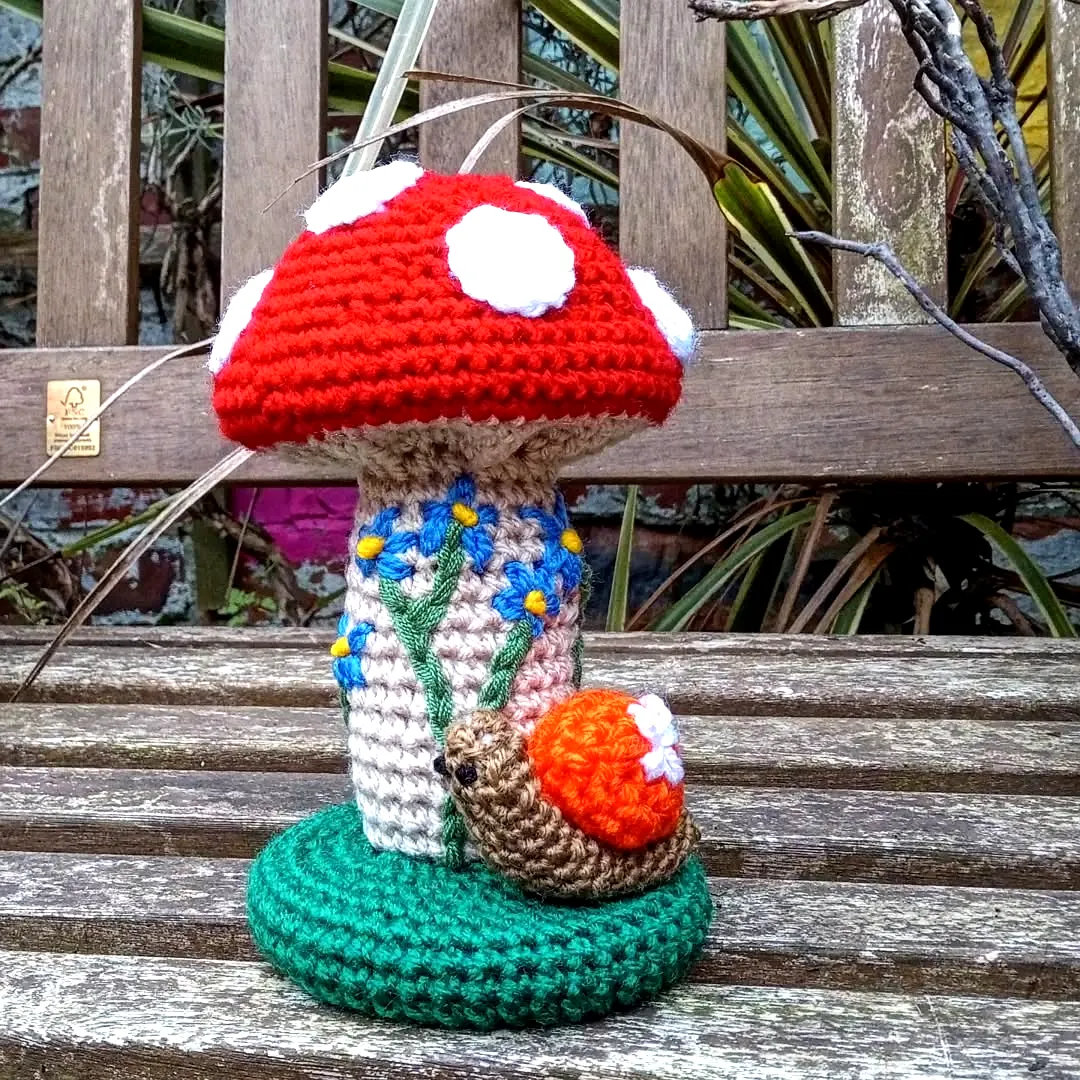 Vibrant Crochet Toadstool with Flowers and a Snail for Intermediates