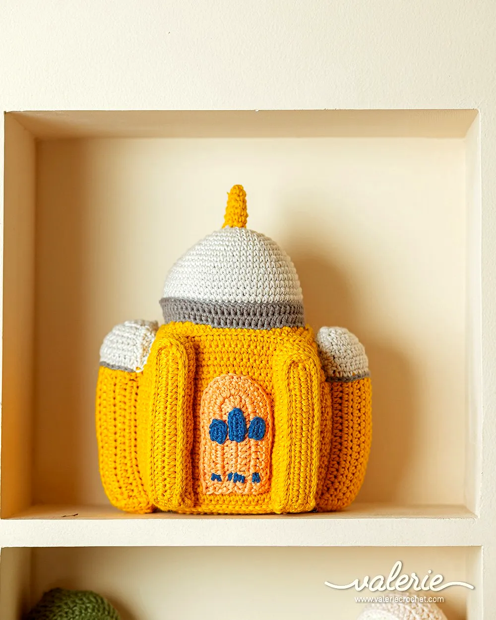 Vibrant Crochet Toy Rocket in Yellow and Gray