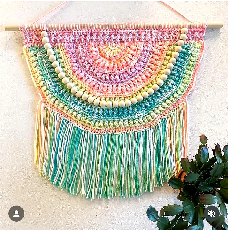 Vibrant Crochet Wall Hanging in Pastel Colors with Fringe
