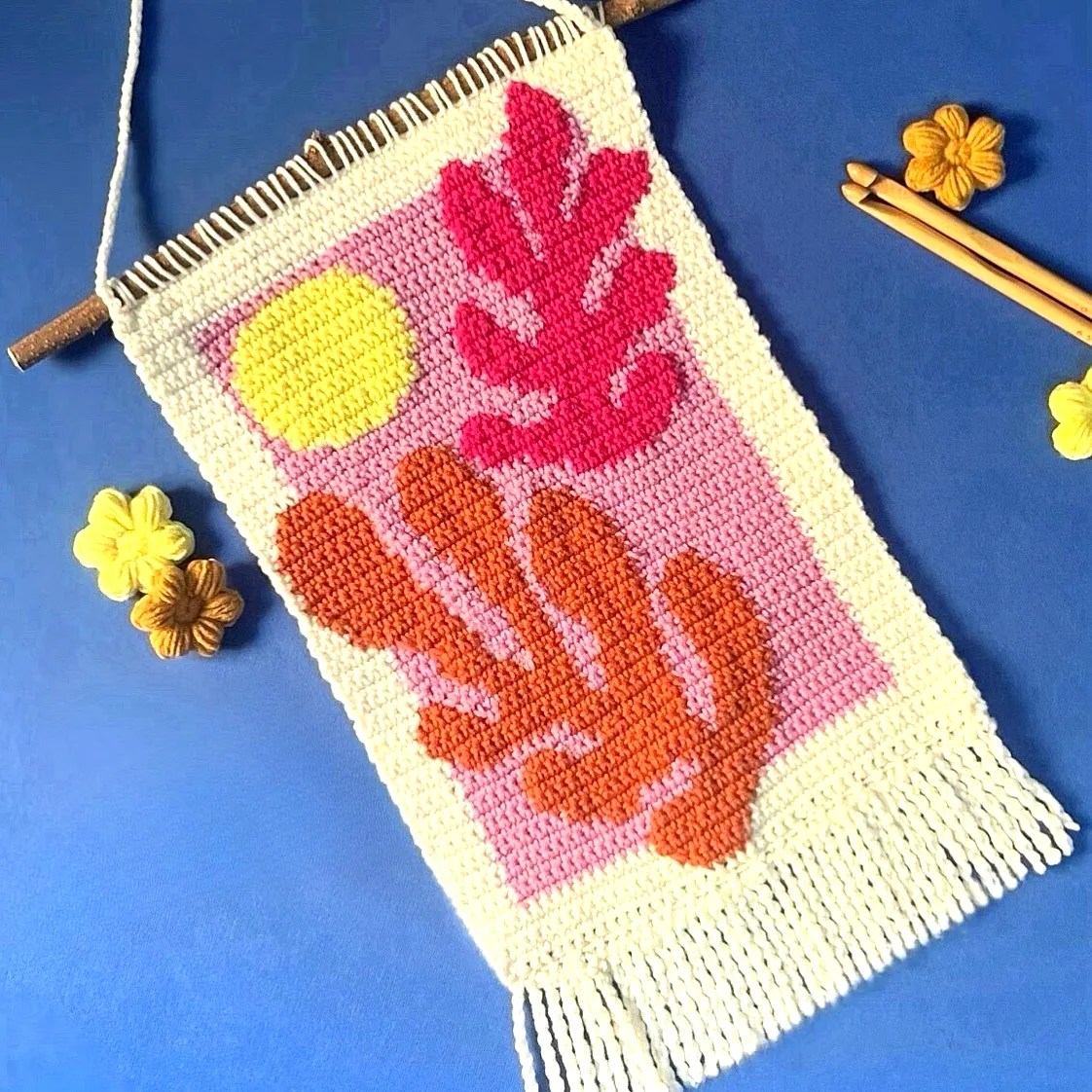 Vibrant Crochet Wall Hanging with Colorful Leaf Design