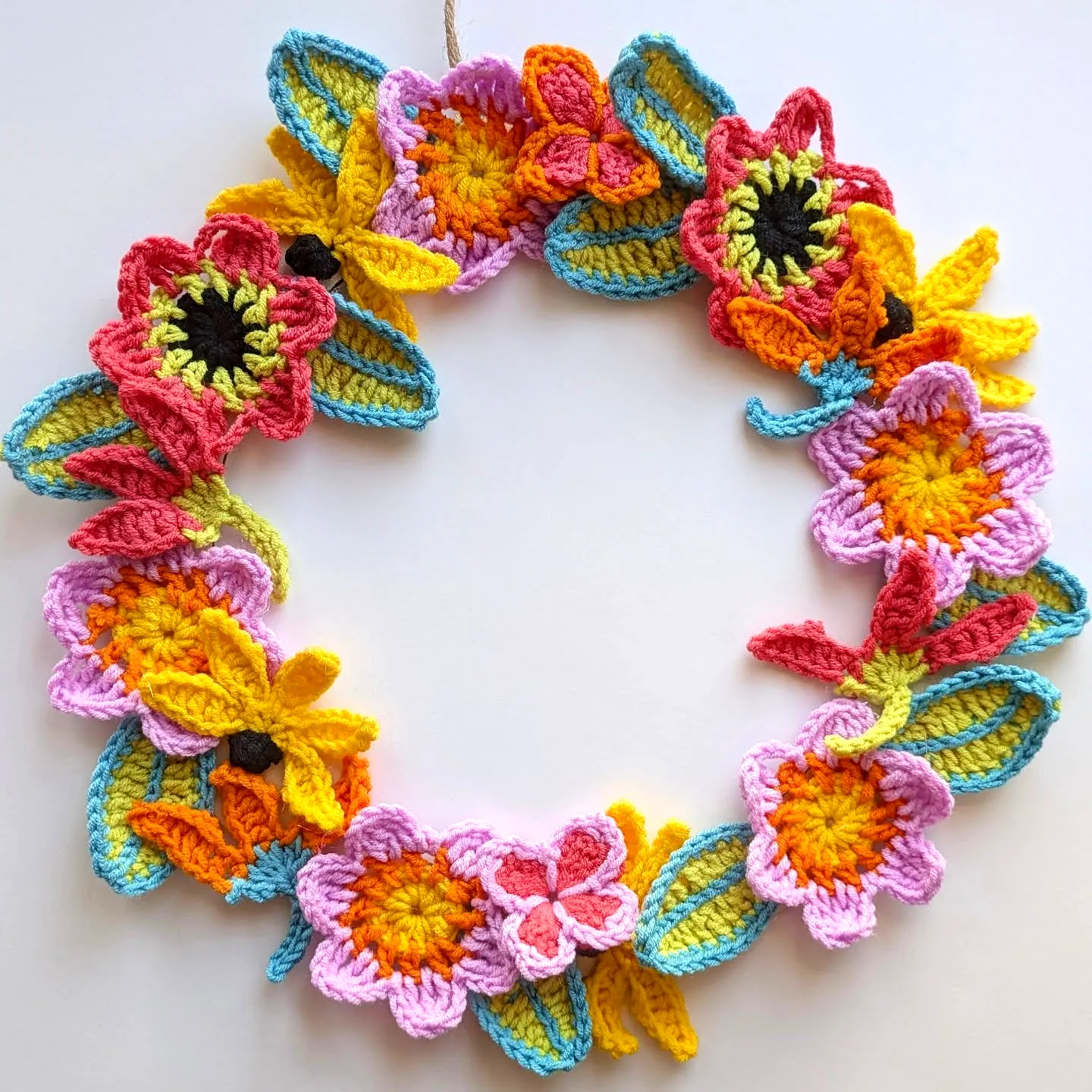 Vibrant Crochet Wreath with Colorful Floral Design for Spring