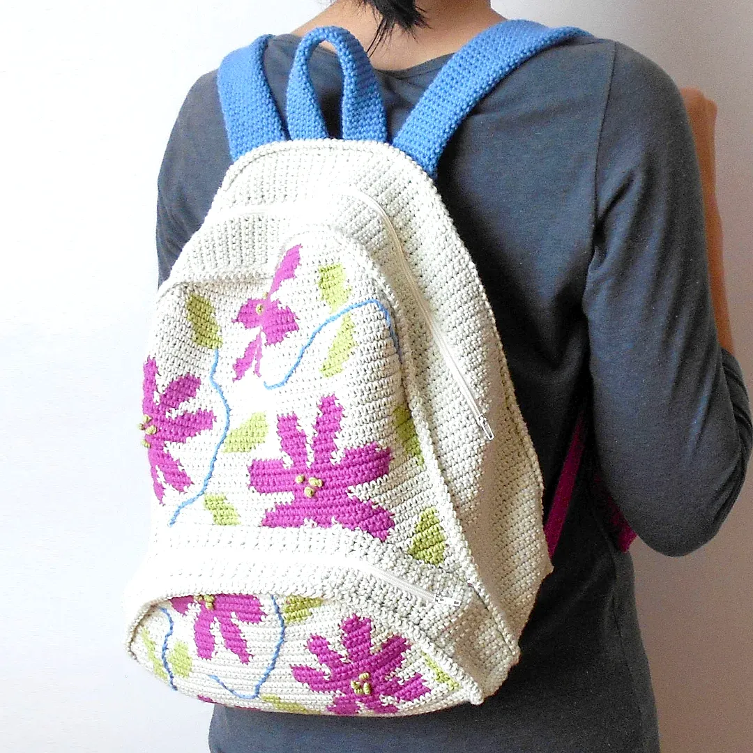 Vibrant Floral Crochet Backpack for Stylish Crafters