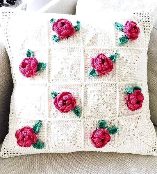 Vibrant Floral Crochet Cushion Cover