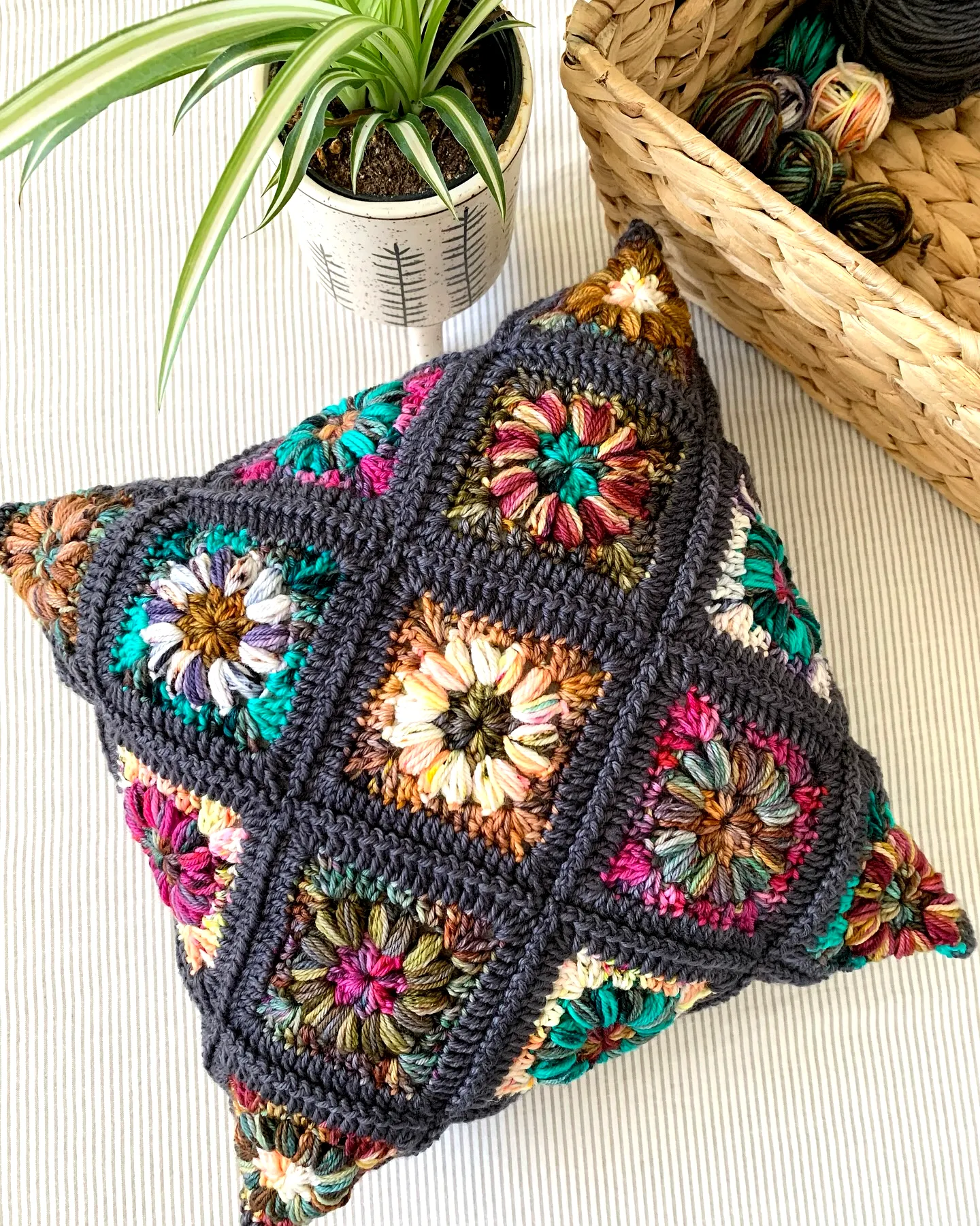 Vibrant Floral Crochet Cushion for Cozy Home Decor