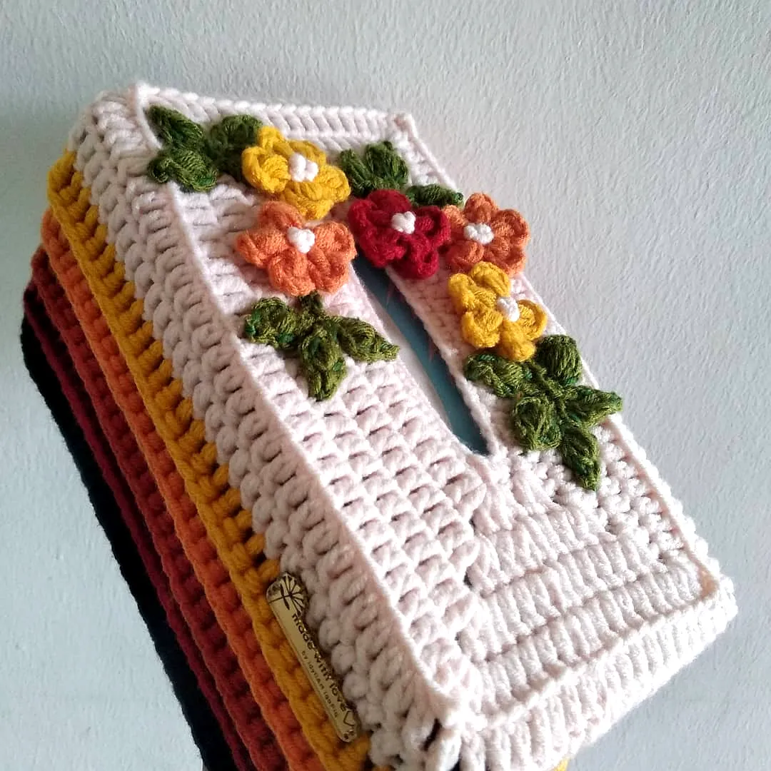 Vibrant Floral Crochet Tissue Box Cover