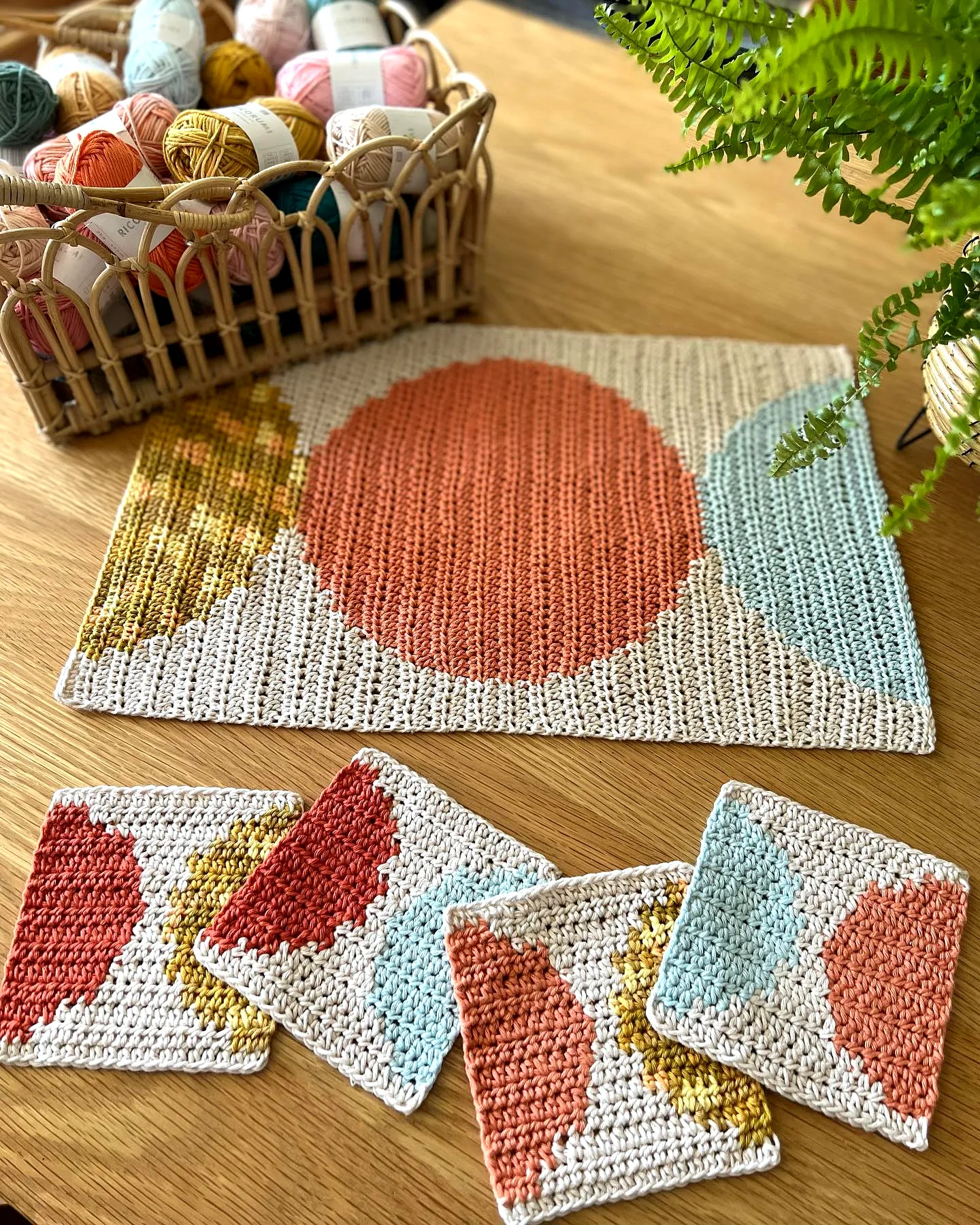 Vibrant Modern Crochet Place Mat with Circular Patterns