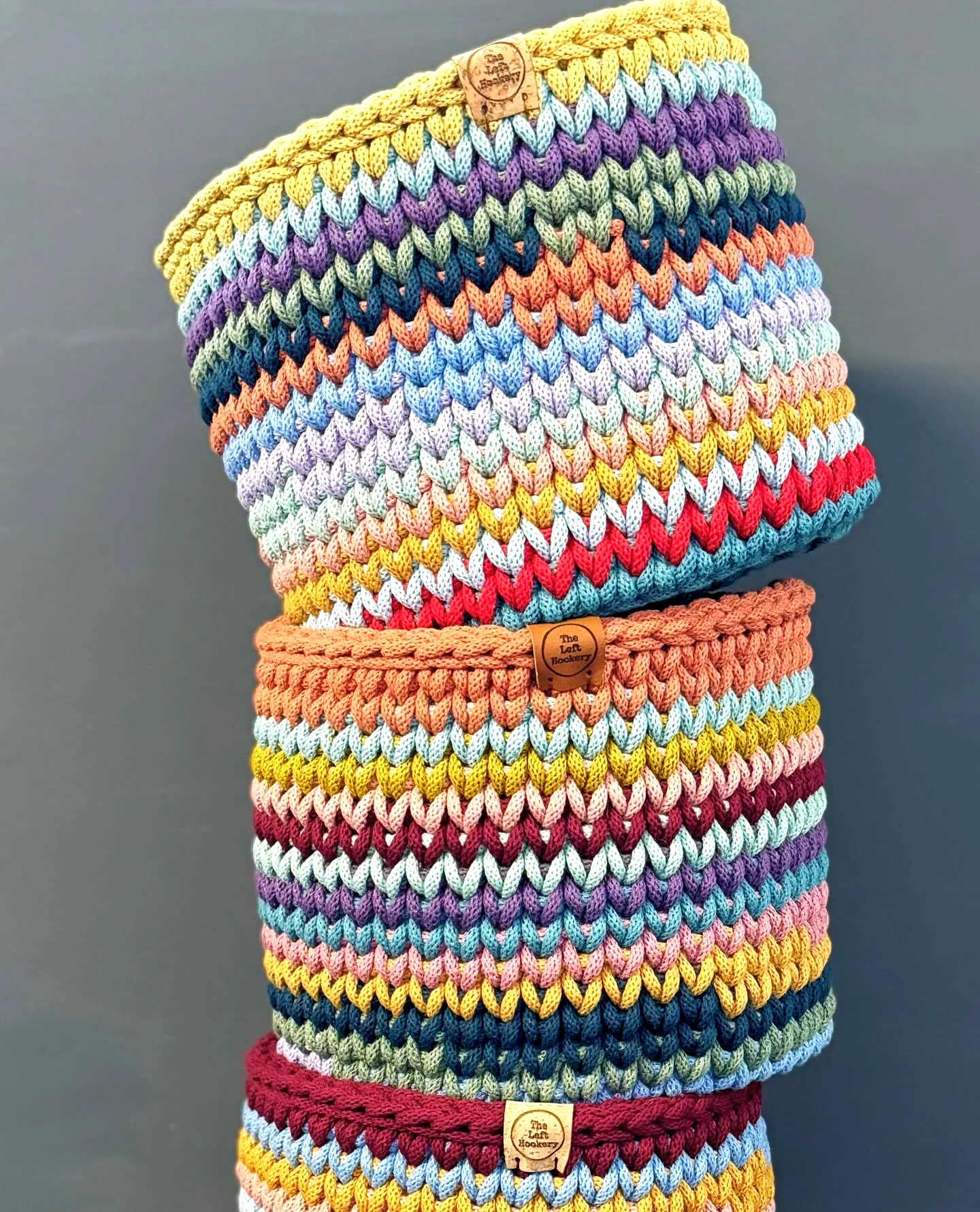 Vibrant Multicolored Crochet Basket for Stylish Home Decor