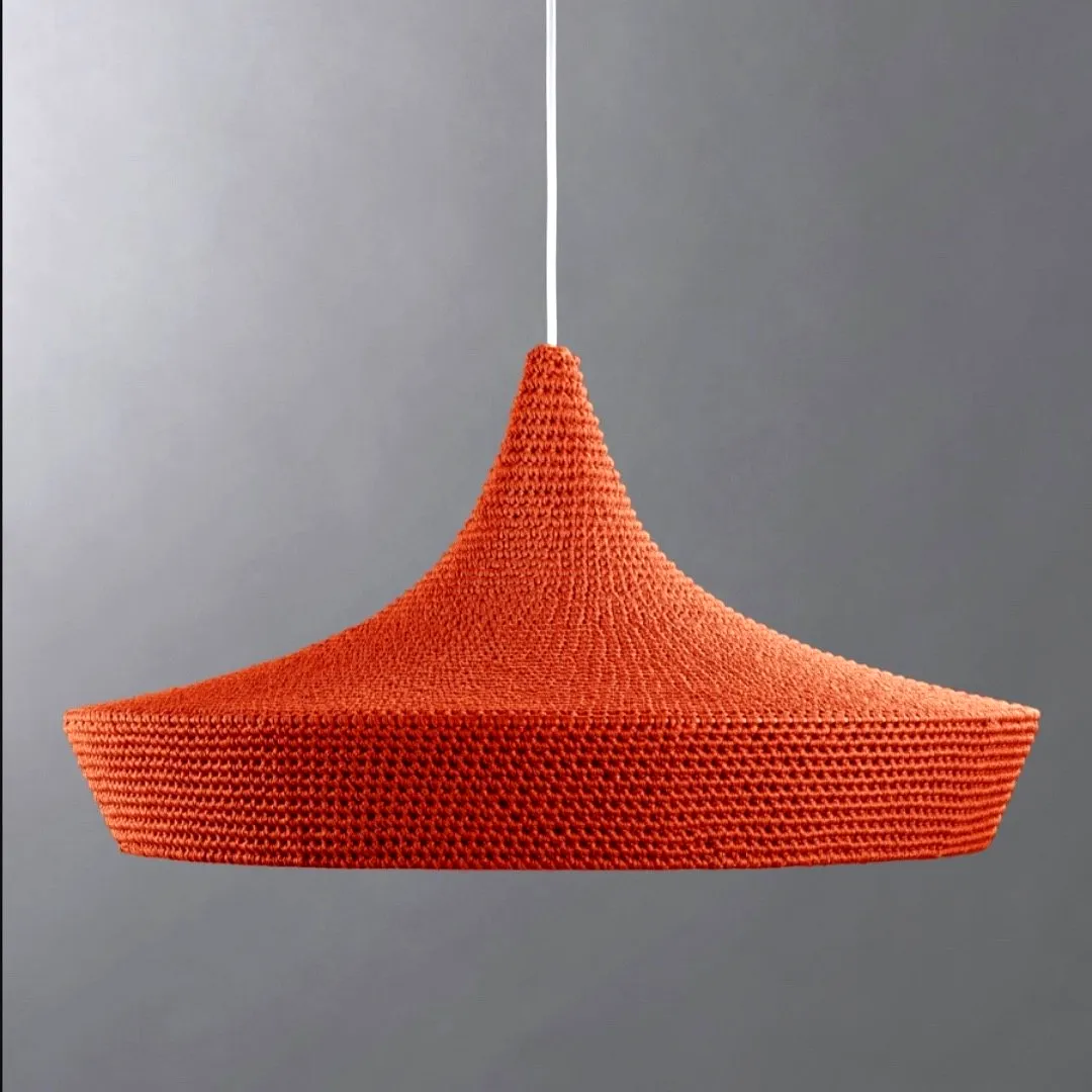 Vibrant Orange Crochet Lampshade in Modern Conical Style