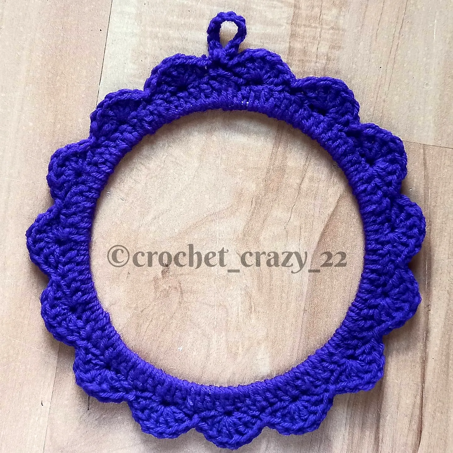Vibrant Purple Crochet Photo Frame with Scalloped Edge