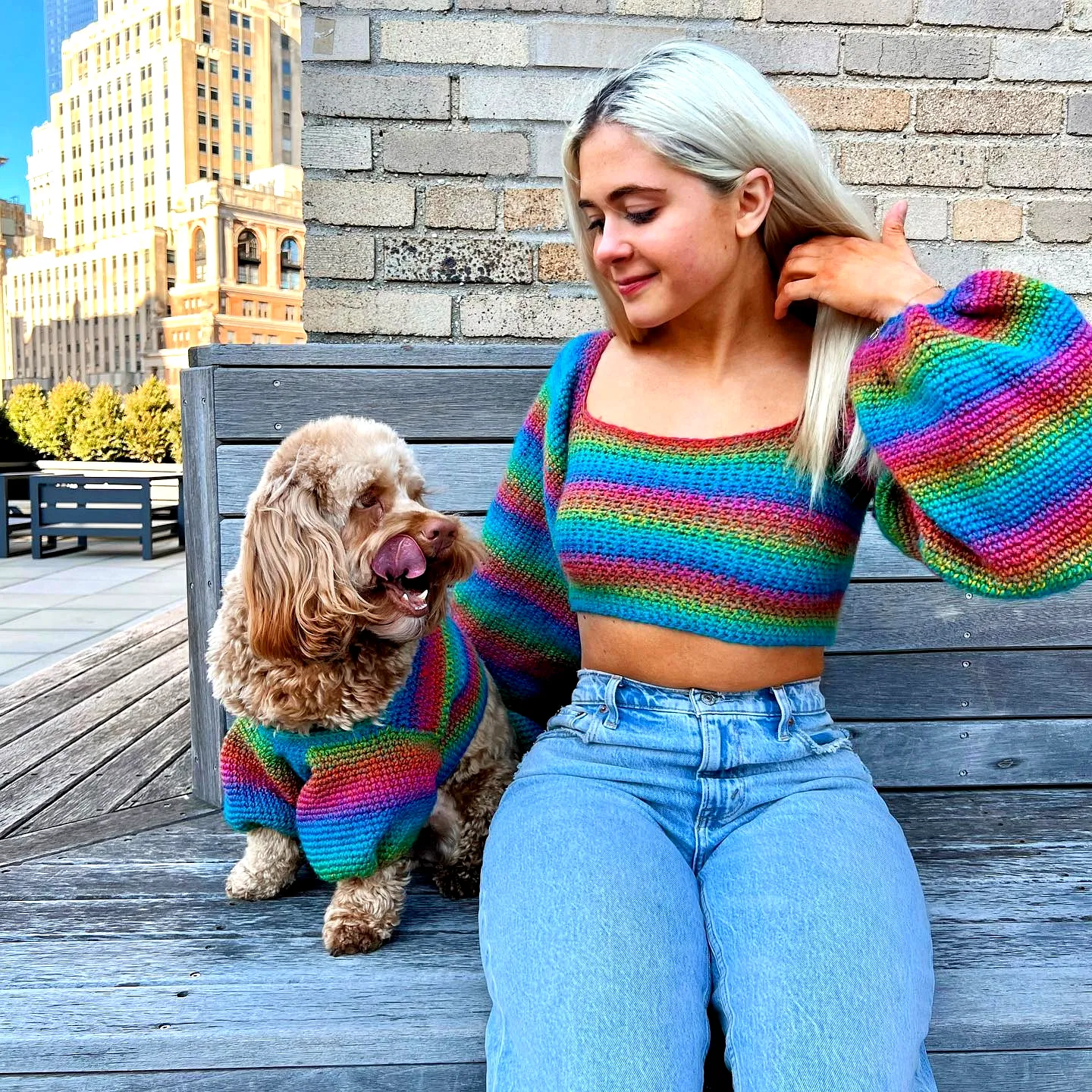 Vibrant Rainbow Striped Crochet Dog Sweater for Stylish Pets
