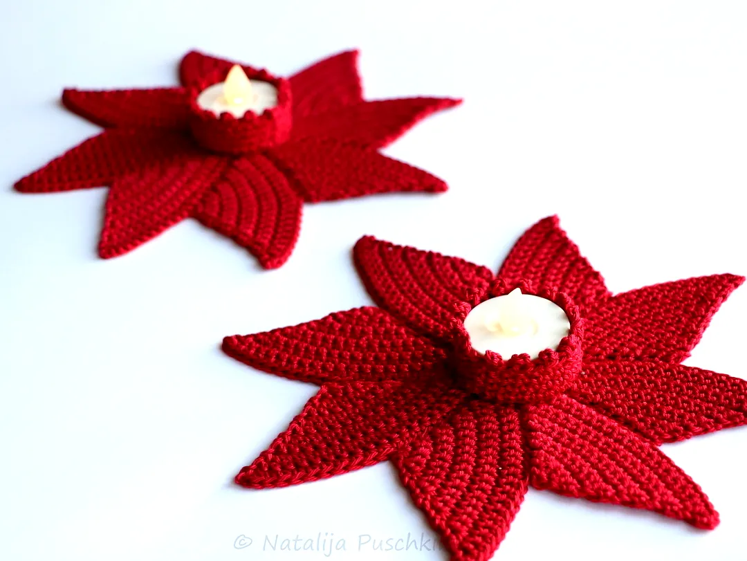 Vibrant Red Crochet Candle Holder with Flower Design for Home Decor