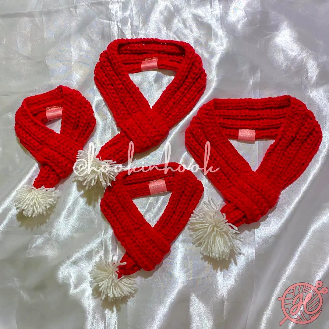 Vibrant Red Crochet Pet Scarf with Fluffy White Pom-Poms