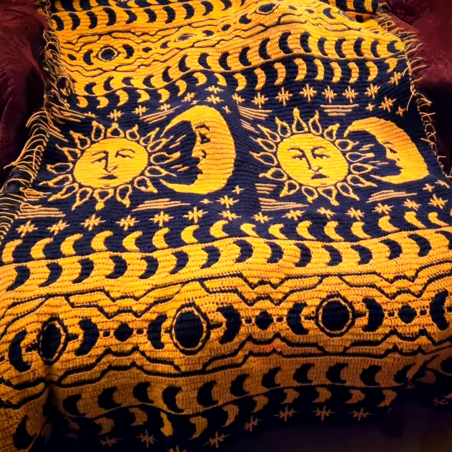 Vibrant Sunset Crochet Blanket with Celestial Design for Experts
