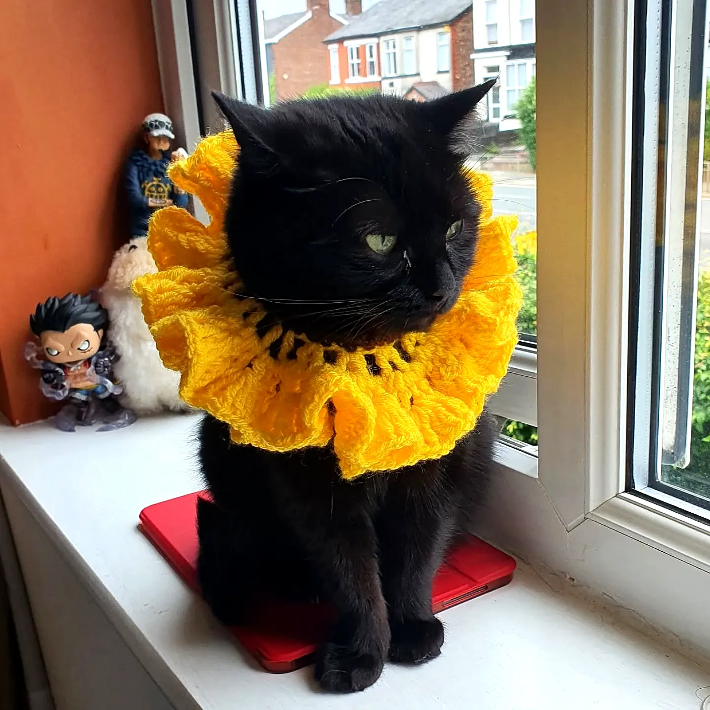 Vibrant Yellow Crochet Cat Collar with Ruffled Style for Cats